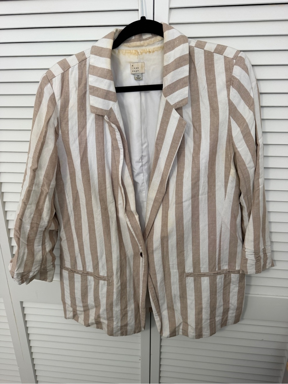 Striped Beige & White Women's Blazer Jacket Size 16